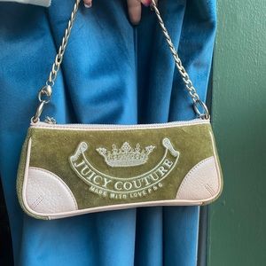 Juicy Couture Shoulder Purse Olive Brown Velour & Beige Pink Leather